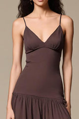 Kaffee Chiffon A-Linie Spaghettiträger Langes Abendkleid