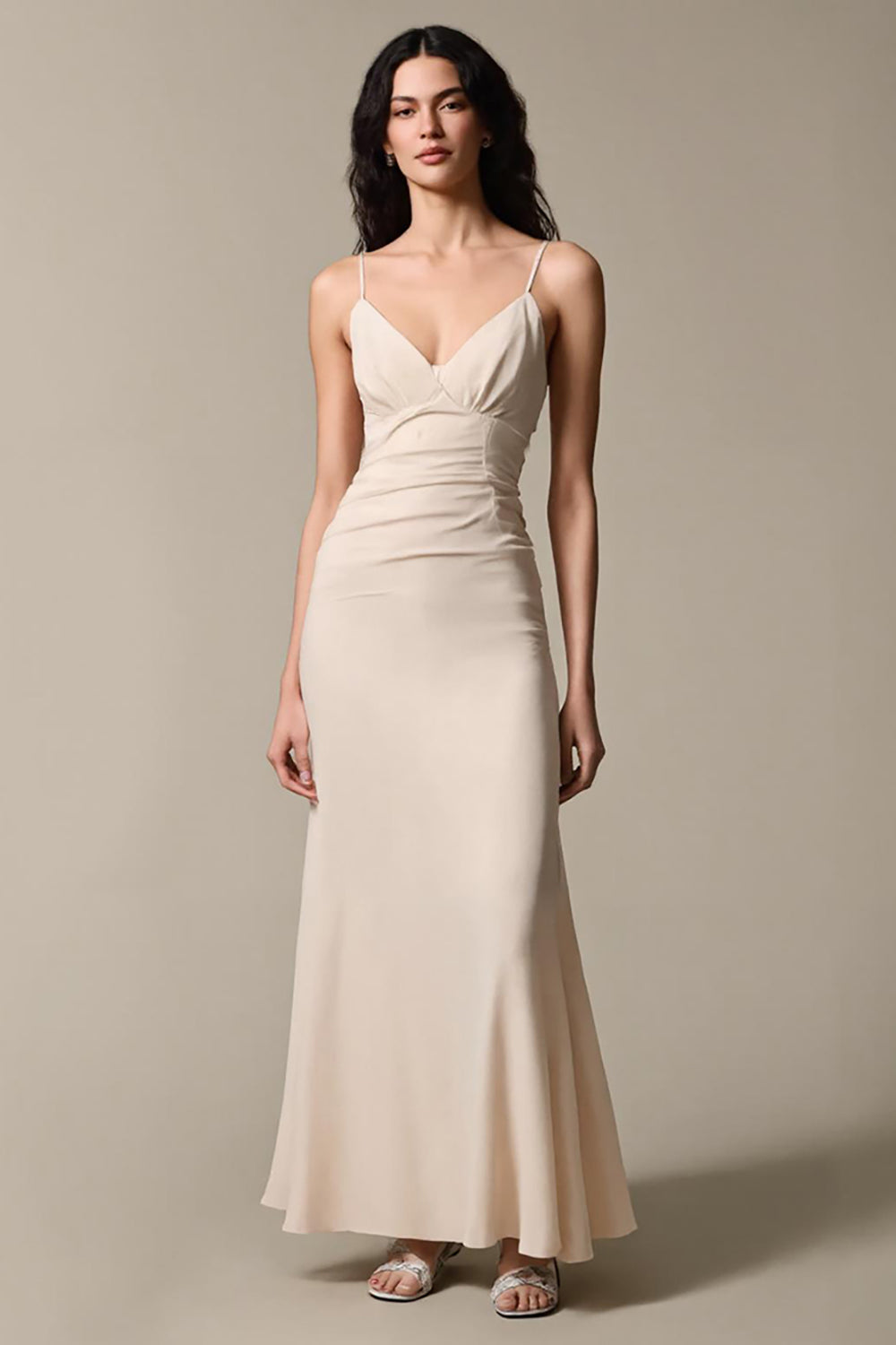 Aprikose Einfaches Abendkleid aus Chiffon mit Spaghettiträgern