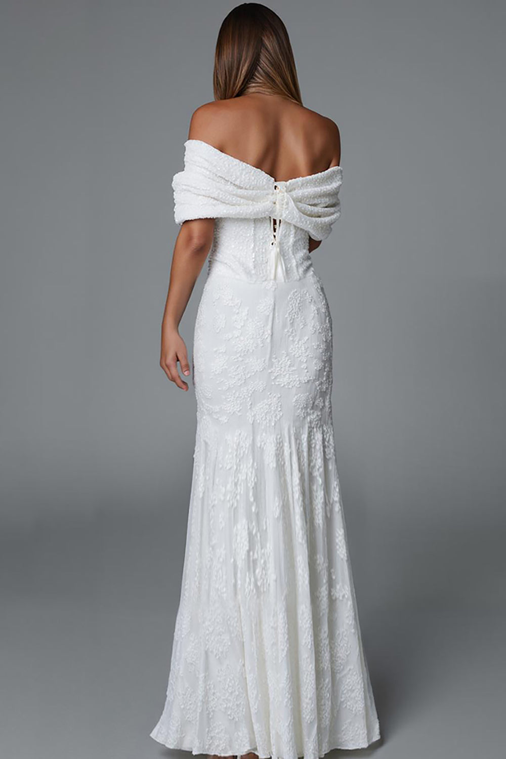Elfenbein Meerjungfrau Schulterfreies Abendkleid mit Spitze