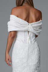 Elfenbein Meerjungfrau Schulterfreies Abendkleid mit Spitze