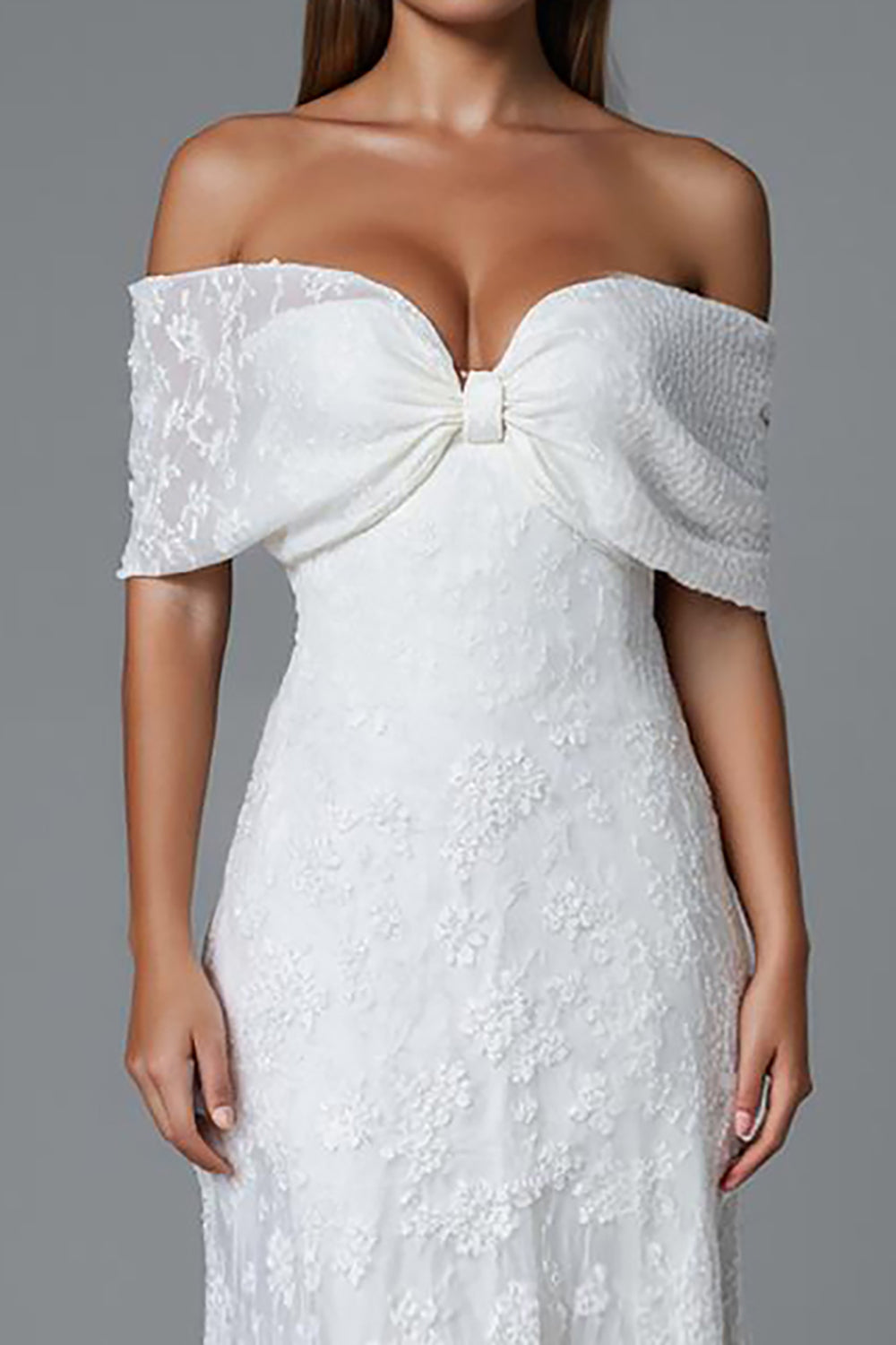 Elfenbein Meerjungfrau Schulterfreies Abendkleid mit Spitze