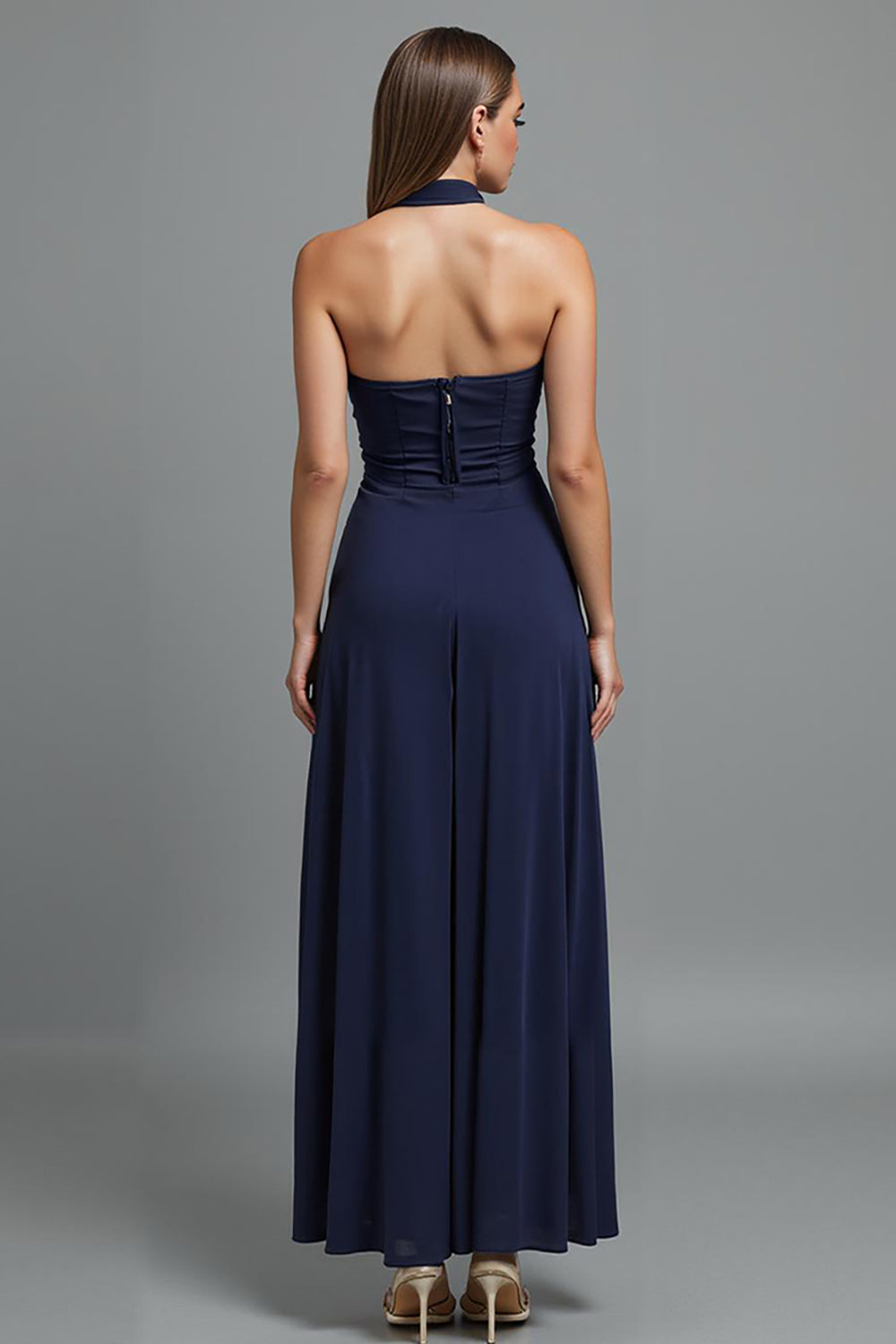 Dunkelblaues Trägerloses Abendkleid mit Schlitz