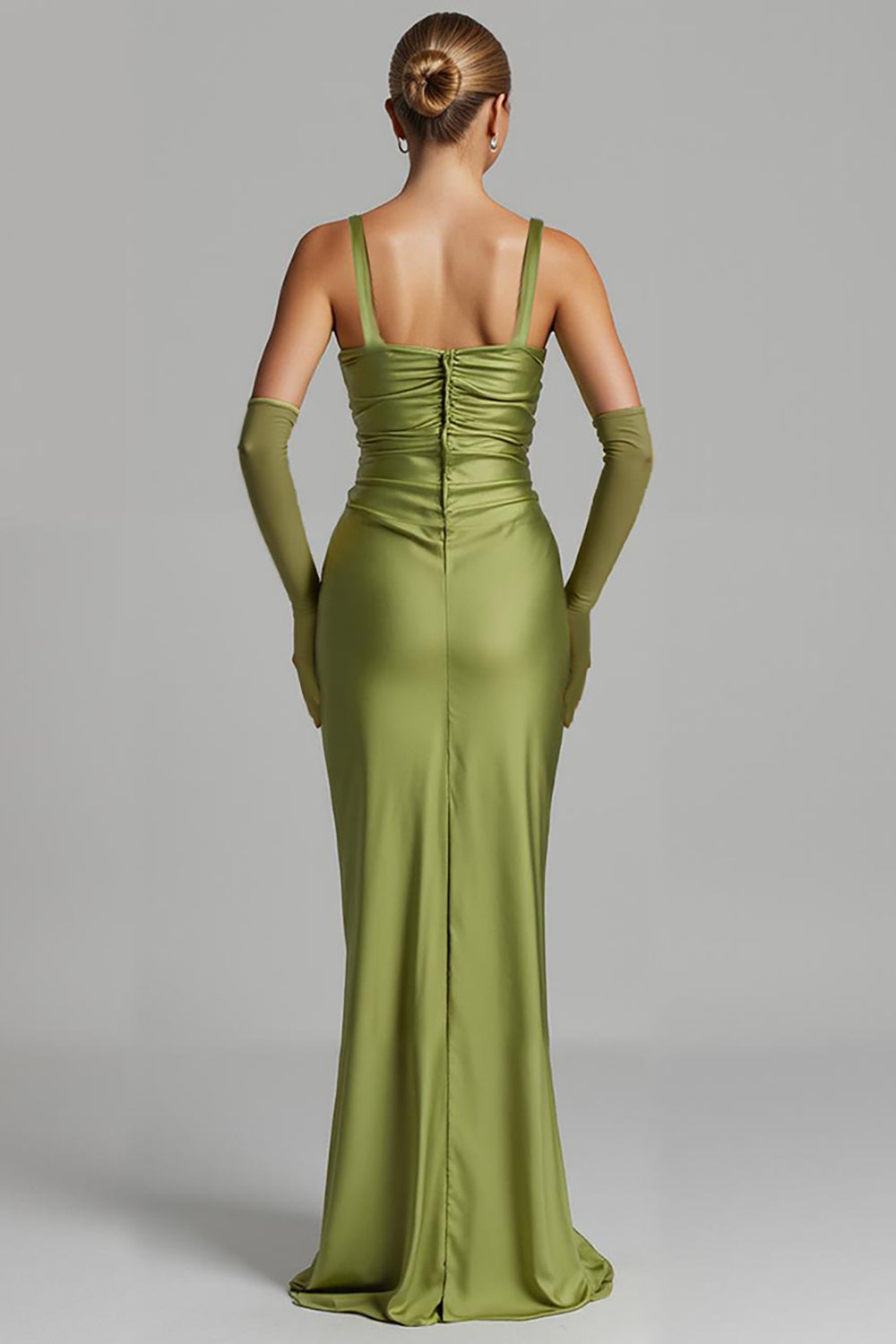 Meerjungfrau Salbeigrün Satin Abendkleid mit Rüschen