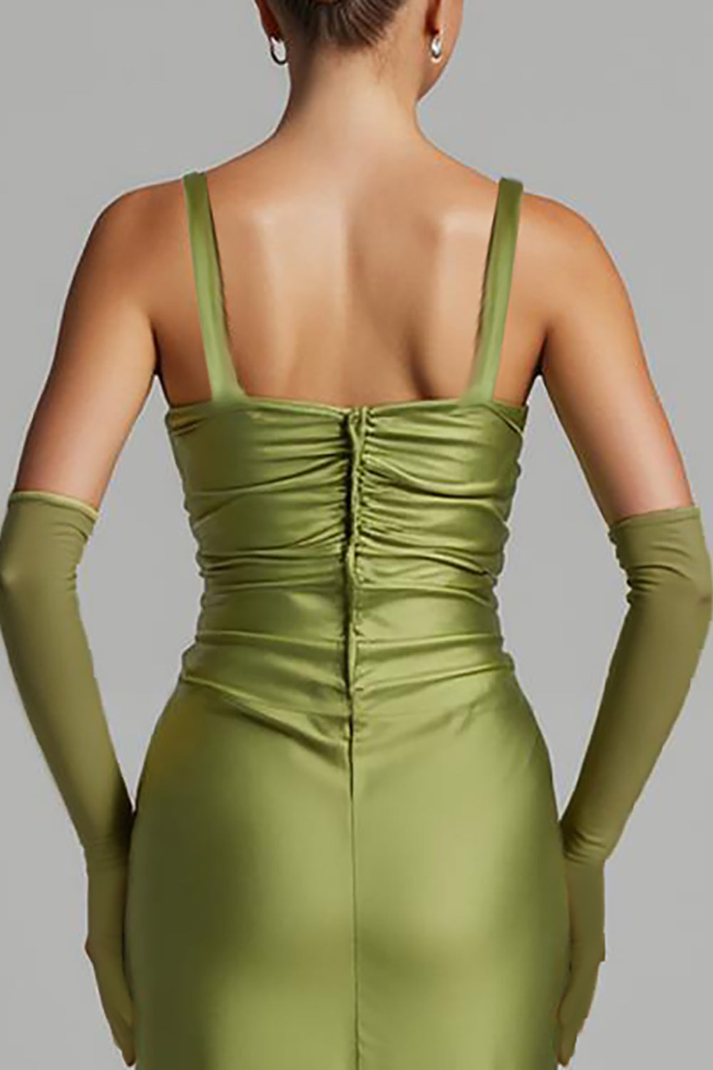 Meerjungfrau Salbeigrün Satin Abendkleid mit Rüschen