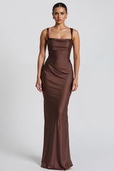 Kaffee Meerjungfrau Spaghettiträger Maxi Abendkleid