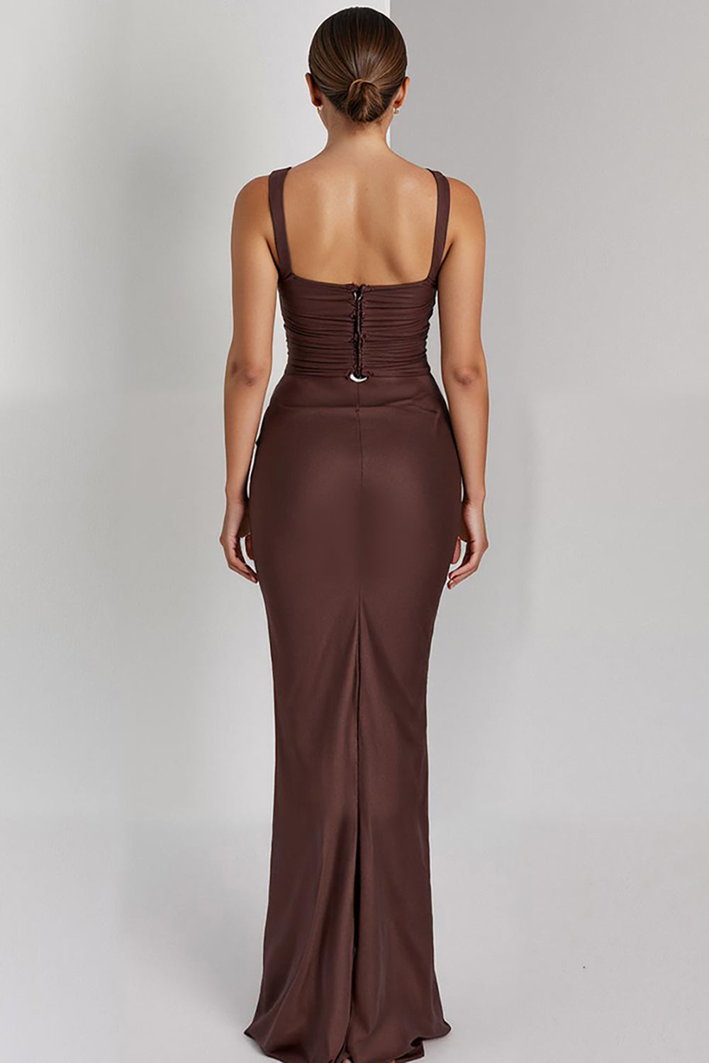 Kaffee Meerjungfrau Spaghettiträger Maxi Abendkleid
