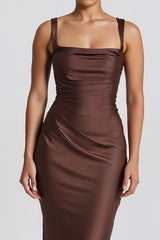 Kaffee Meerjungfrau Spaghettiträger Maxi Abendkleid