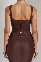 Kaffee Meerjungfrau Spaghettiträger Maxi Abendkleid