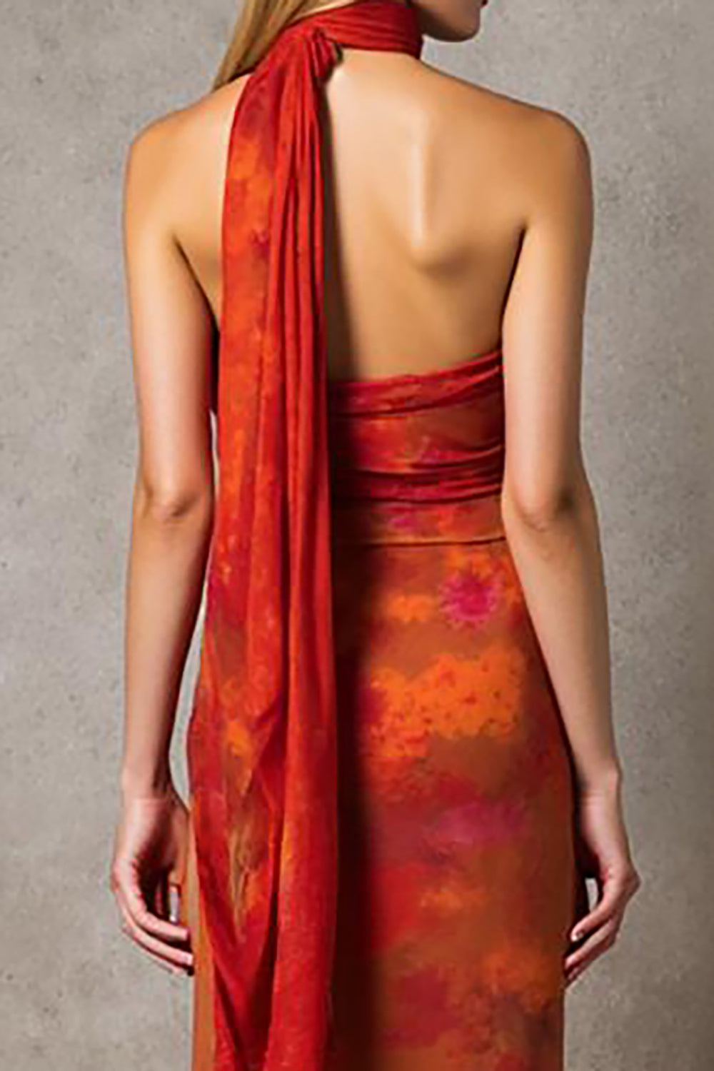 Etui Cabernet Trägerloses Bedrucktes Maxi Abendkleid mit Schärpe