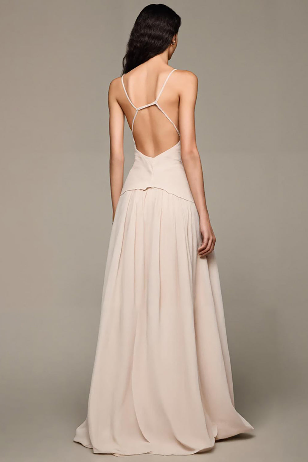 Aprikose A-Linie Langes Abendkleid mit V-Ausschnitt und 3D-Blumen