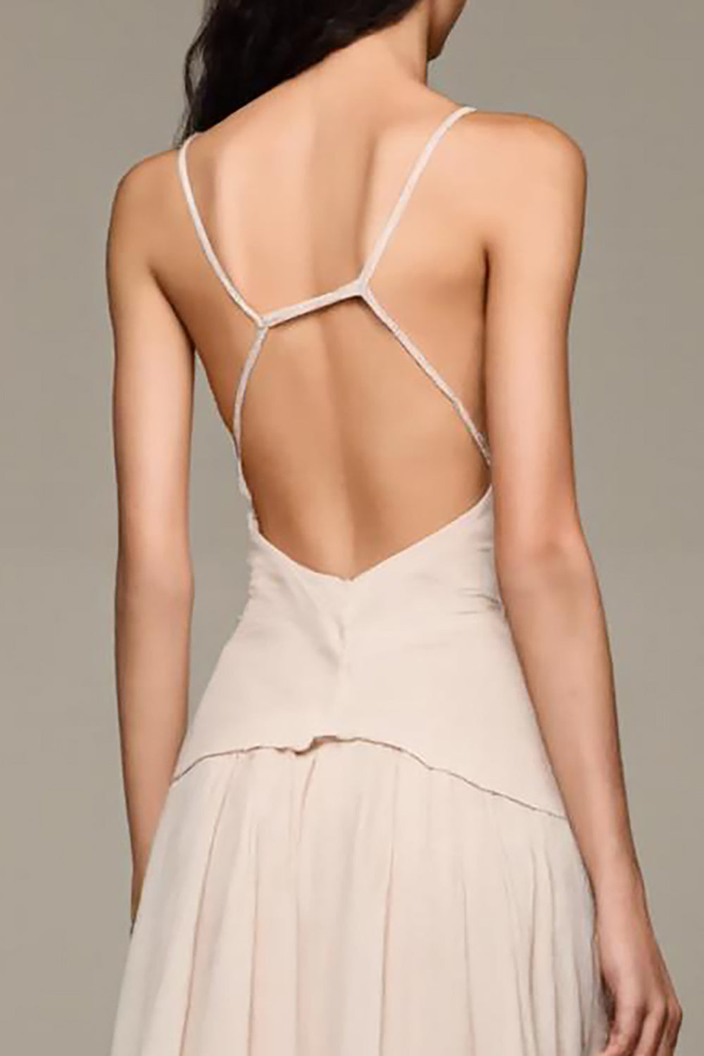 Aprikose A-Linie Langes Abendkleid mit V-Ausschnitt und 3D-Blumen