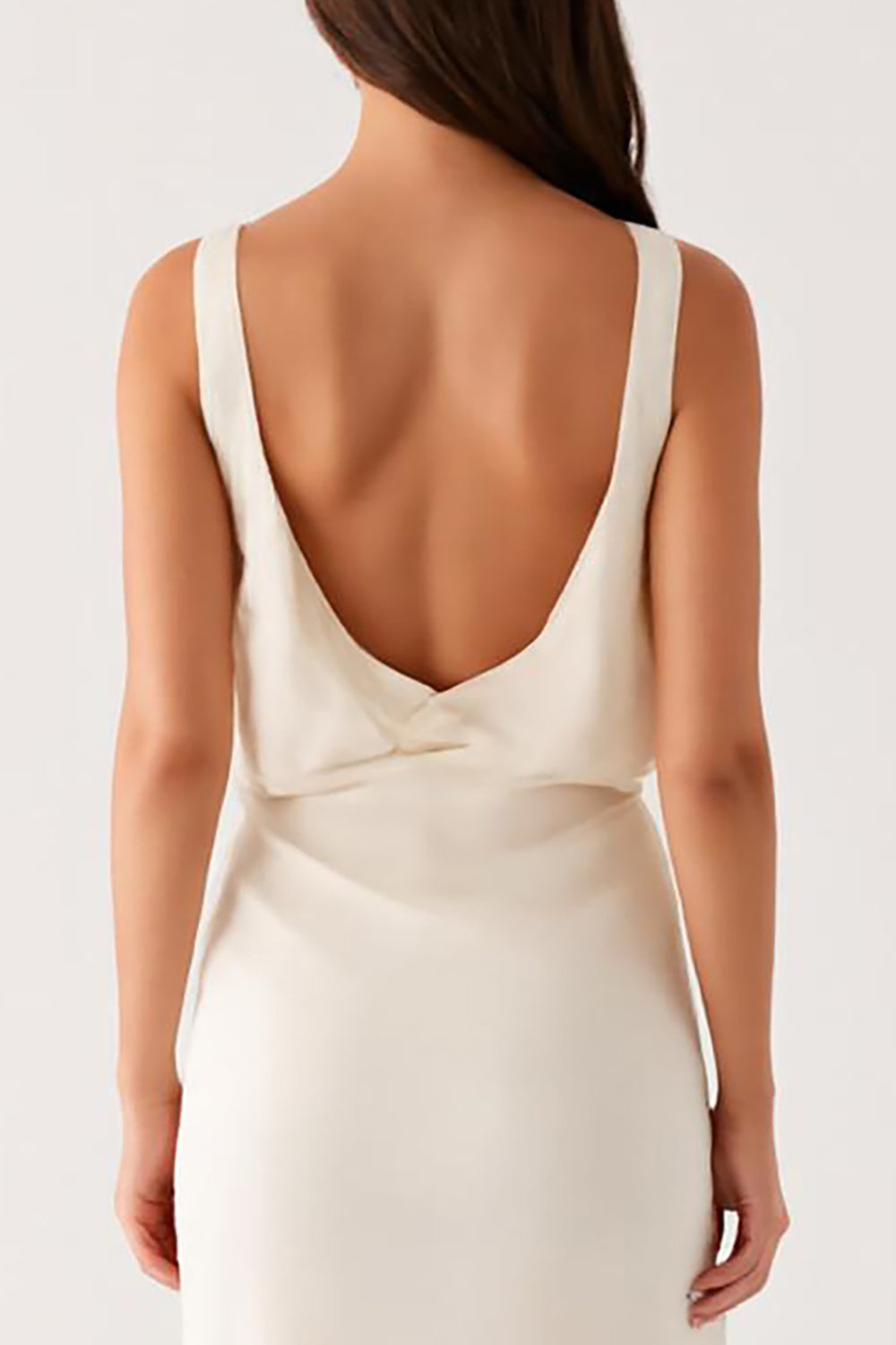 Elfenbein Standesamtkleid mit V-Ausschnitt und Schlitz