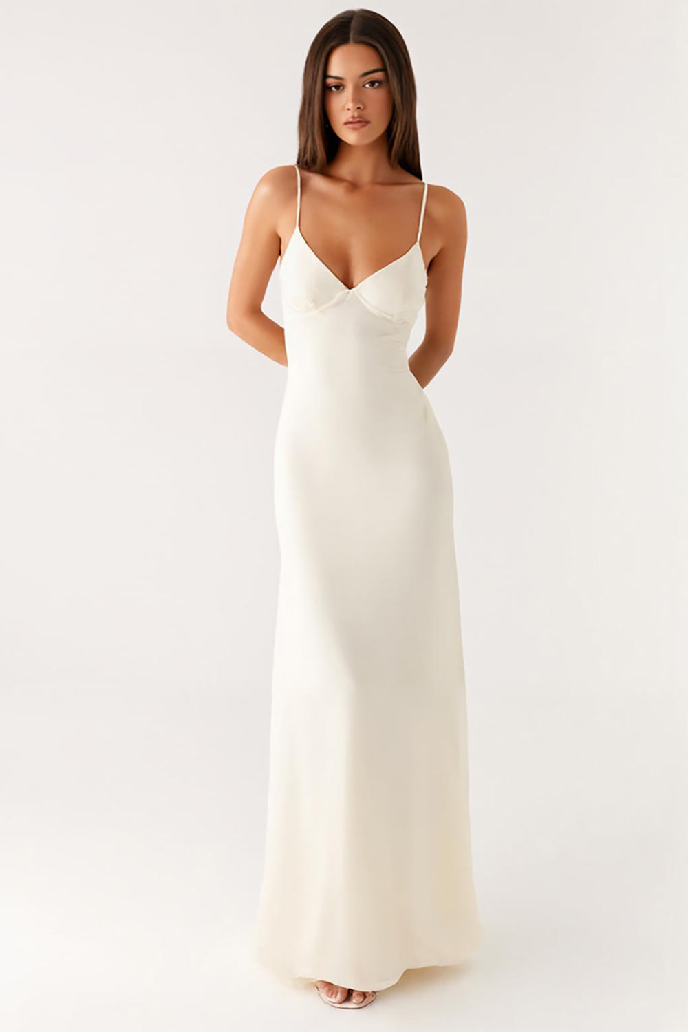 Elegantes Elfenbein Standesamtkleid mit Spaghettiträgern