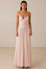Rosa Spaghettiträger A-Linie Chiffon Abendkleid