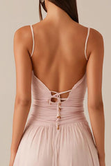 Rosa Spaghettiträger A-Linie Chiffon Abendkleid