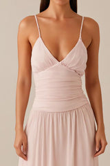 Rosa Spaghettiträger A-Linie Chiffon Abendkleid