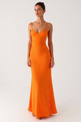 Orange Meerjungfrau Spaghettiträger Schnürung Rücken Abendkleid