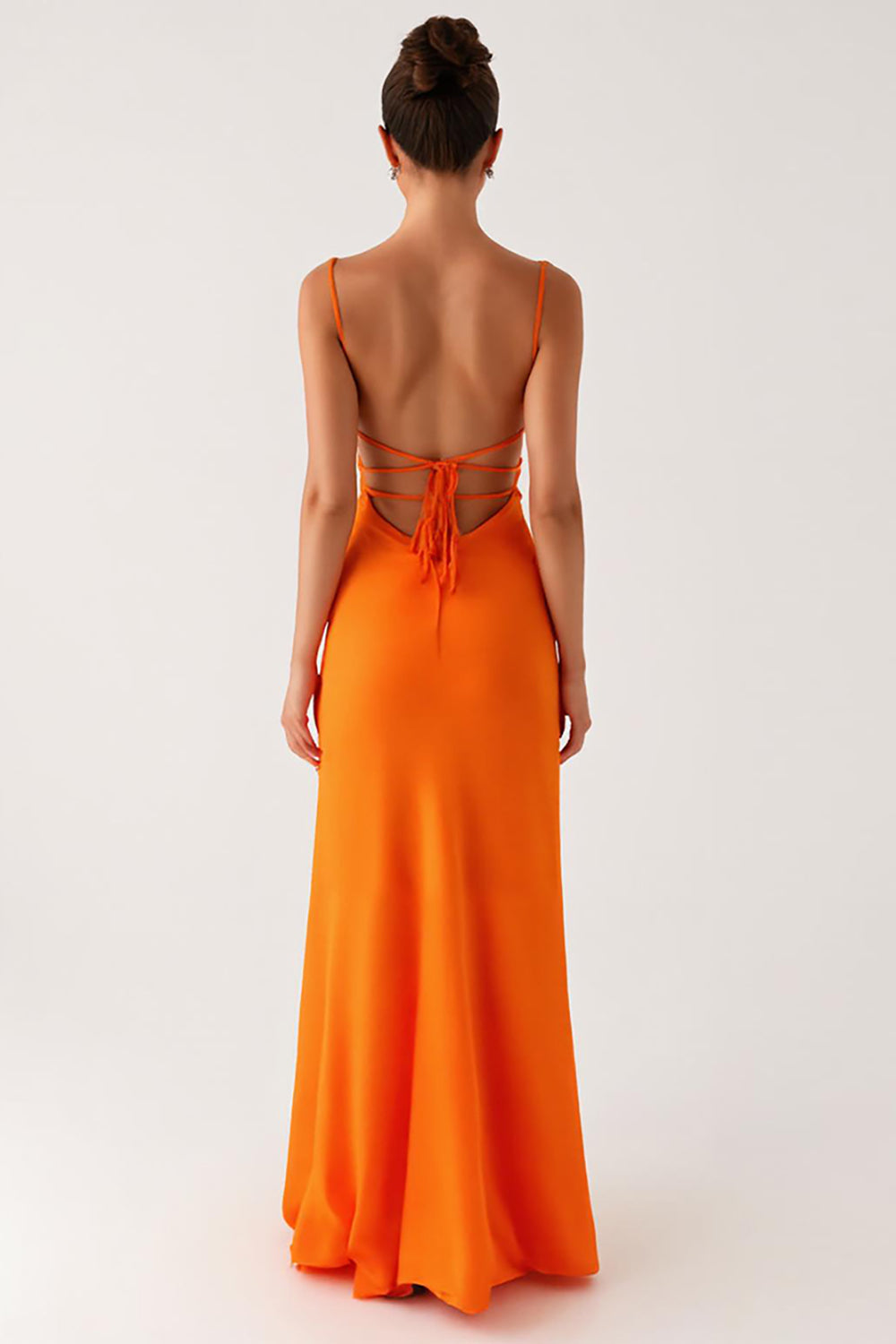 Orange Meerjungfrau Spaghettiträger Schnürung Rücken Abendkleid