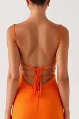Orange Meerjungfrau Spaghettiträger Schnürung Rücken Abendkleid