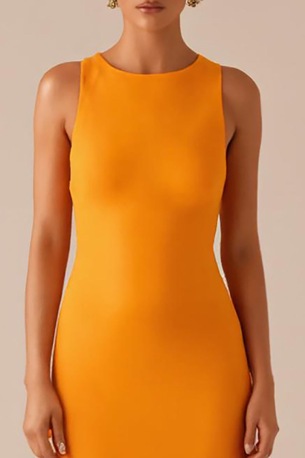 Gelbes Ärmelloses Langes Abendkleid mit Rundhalsausschnitt