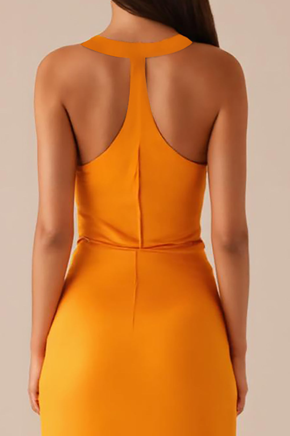 Gelbes Ärmelloses Langes Abendkleid mit Rundhalsausschnitt