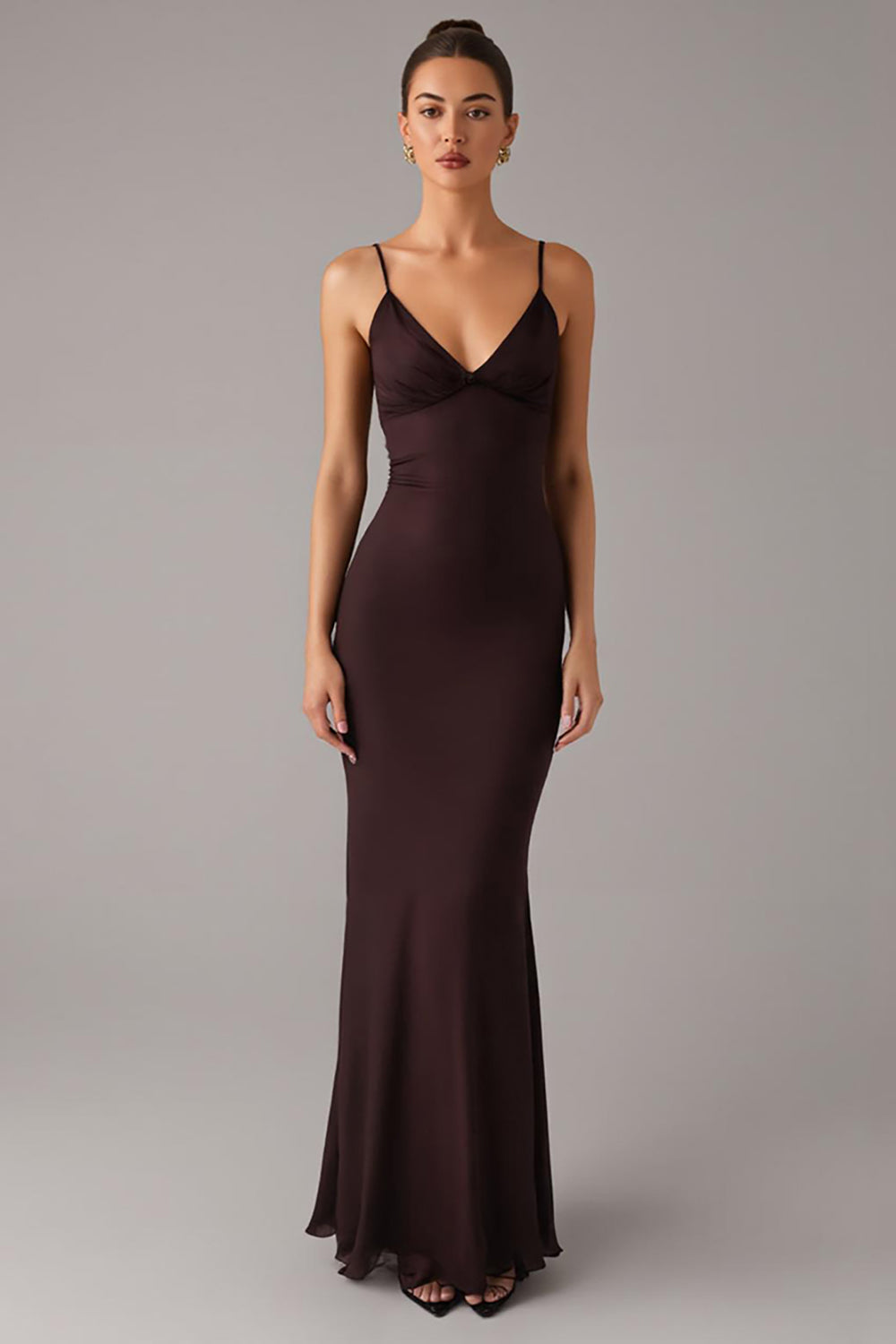 Braunes Meerjungfrau Spaghettiträger Ballkleid