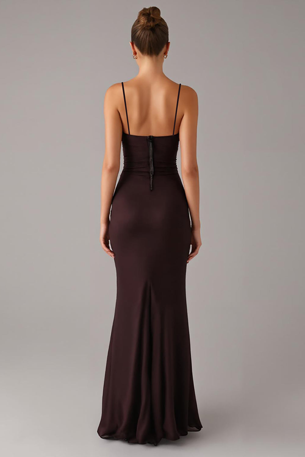 Braunes Meerjungfrau Spaghettiträger Ballkleid