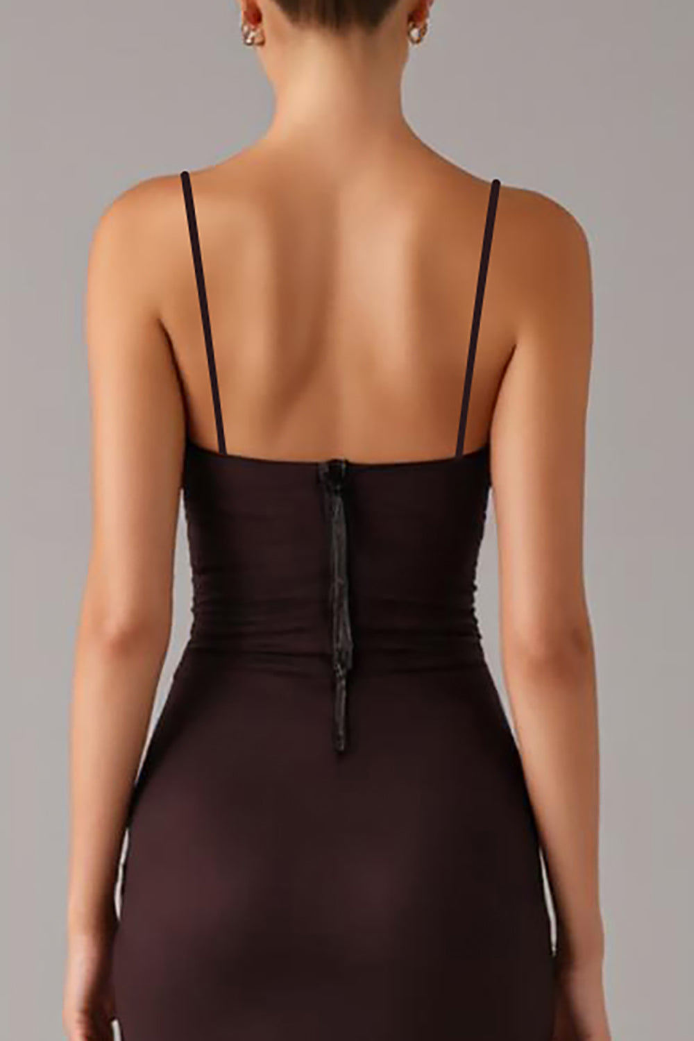 Braunes Meerjungfrau Spaghettiträger Ballkleid