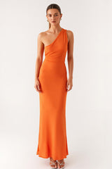 Eine Schulter Orange Etui Abendkleid