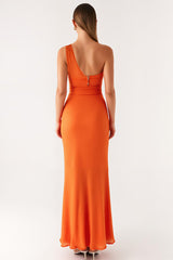 Eine Schulter Orange Etui Abendkleid