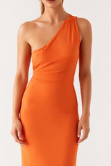 Eine Schulter Orange Etui Abendkleid