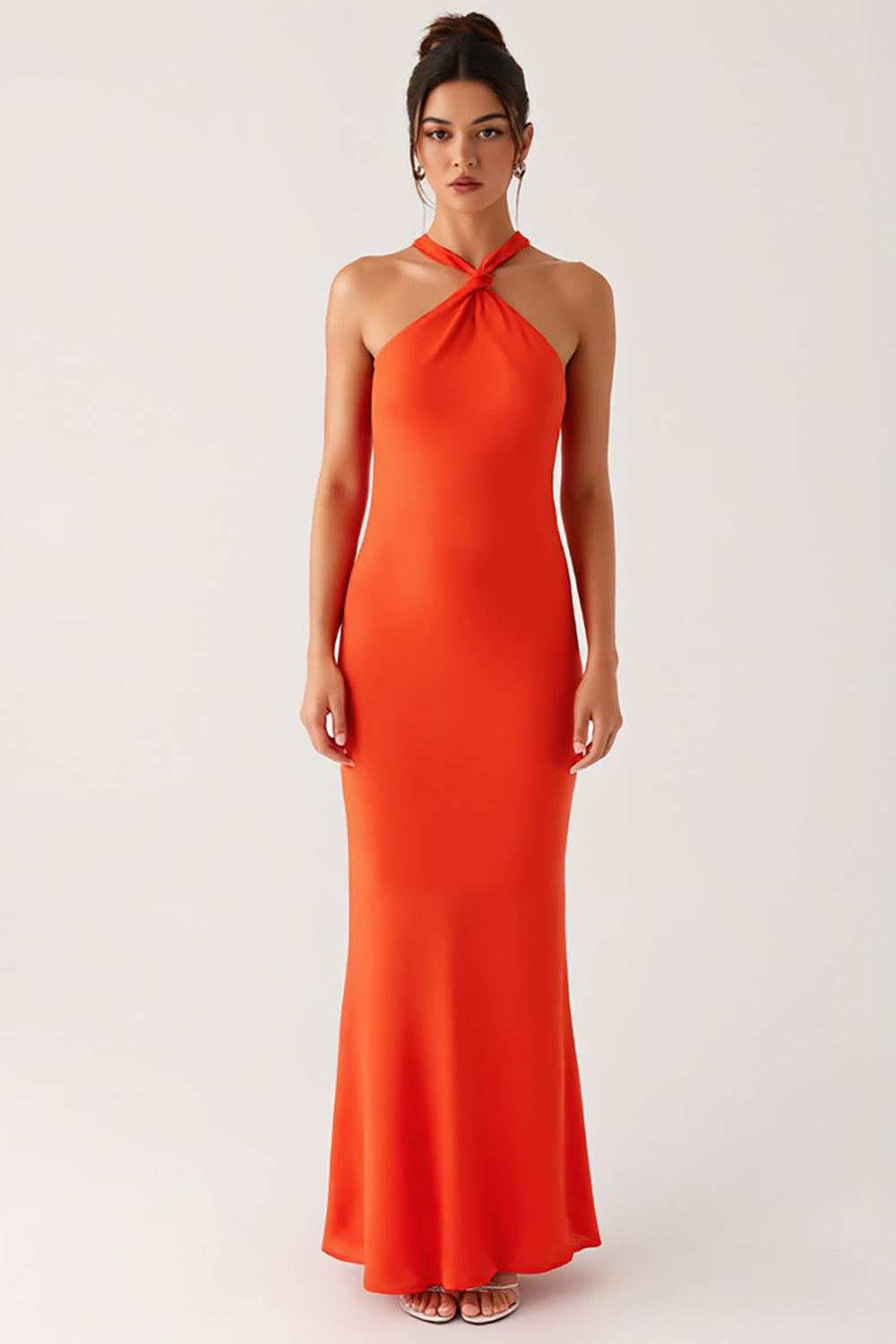 Neckholder Orange Rückenfreies Etui Abendkleid