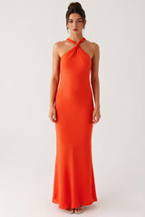 Neckholder Orange Rückenfreies Etui Abendkleid