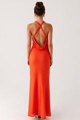 Neckholder Orange Rückenfreies Etui Abendkleid