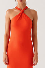 Neckholder Orange Rückenfreies Etui Abendkleid