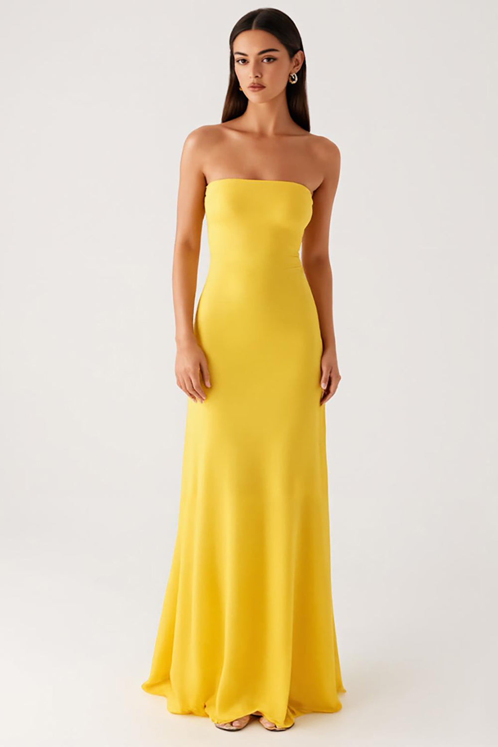 Gelbes Trägerloses Ballkleid aus Chiffon