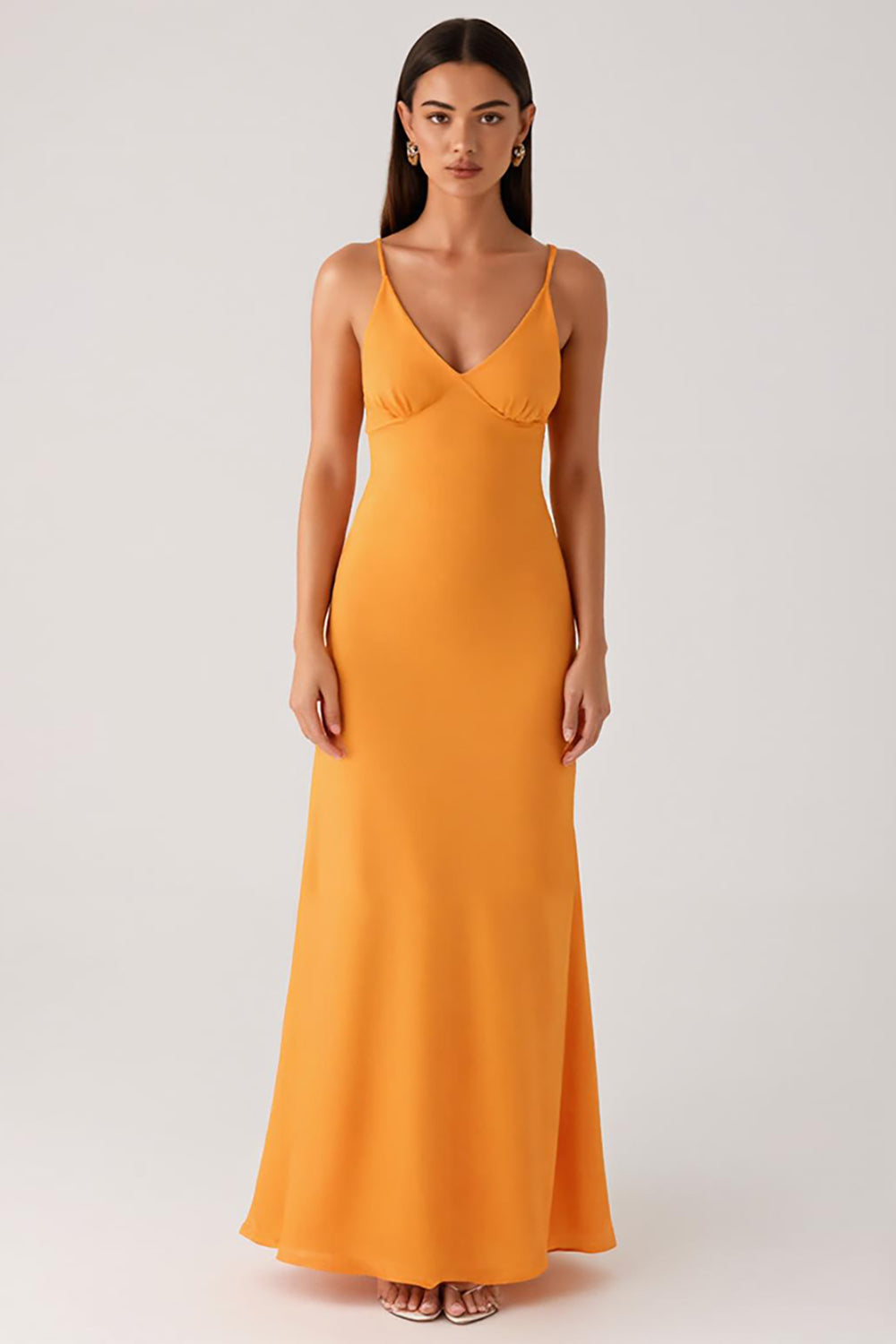 Gelbes Spaghettiträger Chiffon Ballkleid