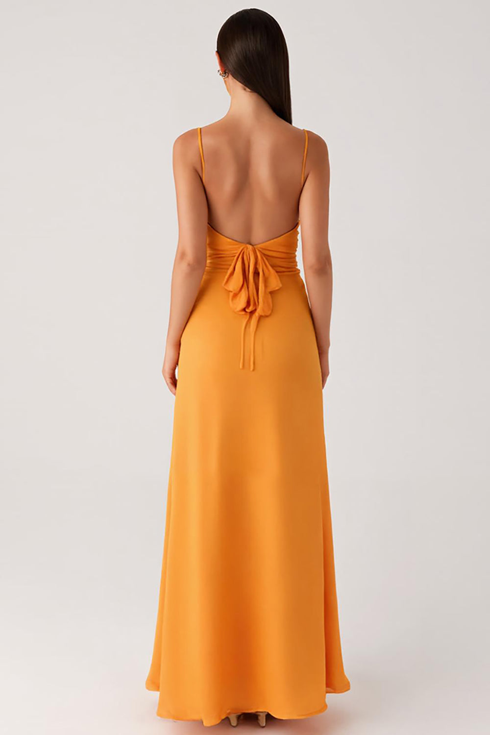 Gelbes Spaghettiträger Chiffon Ballkleid