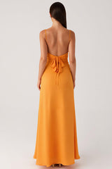 Gelbes Spaghettiträger Chiffon Ballkleid