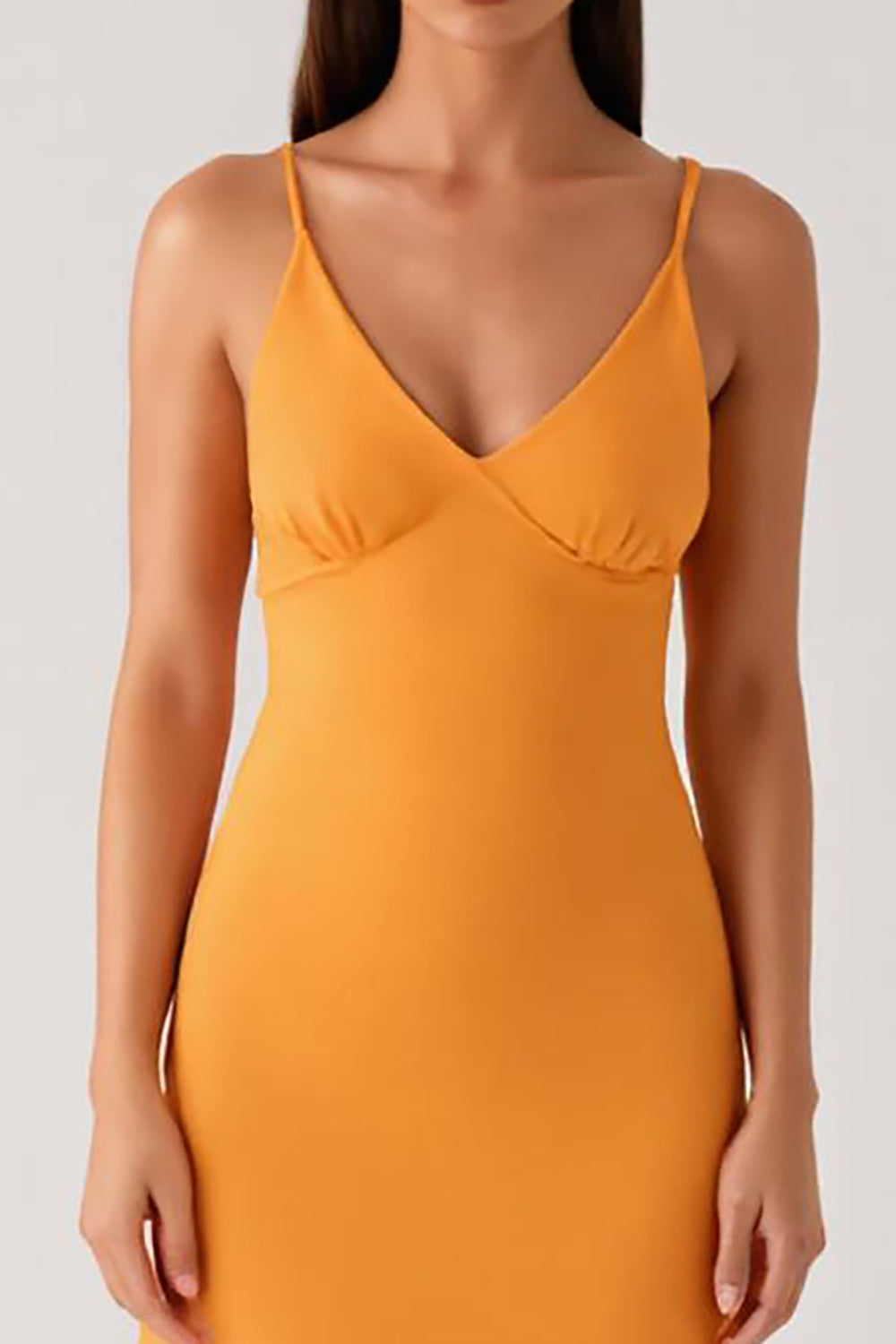 Gelbes Spaghettiträger Chiffon Ballkleid