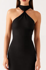 Neckholder Mermaid Bodycon Langes Schwarzes Krawattenkleid