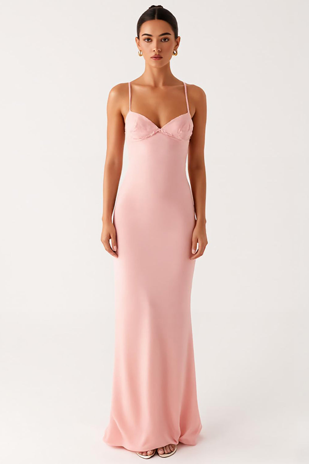 Rosa Etui Spaghettiträger Chiffon Ballkleid
