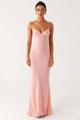 Rosa Etui Spaghettiträger Chiffon Ballkleid