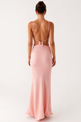 Rosa Etui Spaghettiträger Chiffon Ballkleid