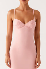 Rosa Etui Spaghettiträger Chiffon Ballkleid