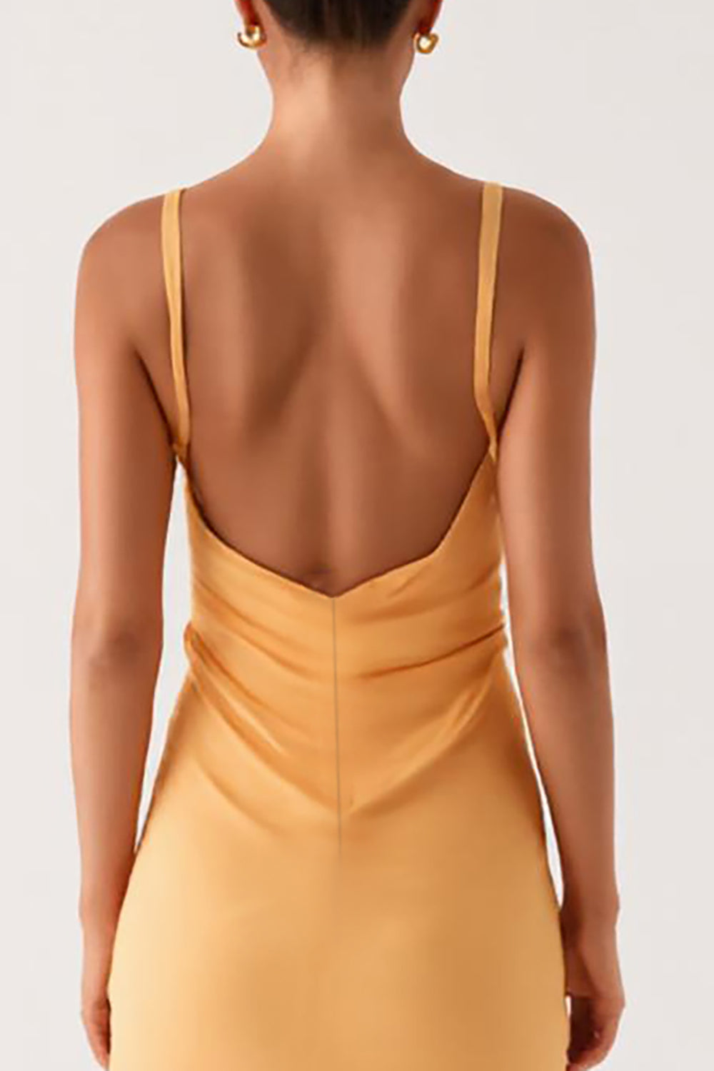 Hellgelbes Spaghettiträger mit ausgeschnittenen Spaghettiträgern Etui Ballkleid