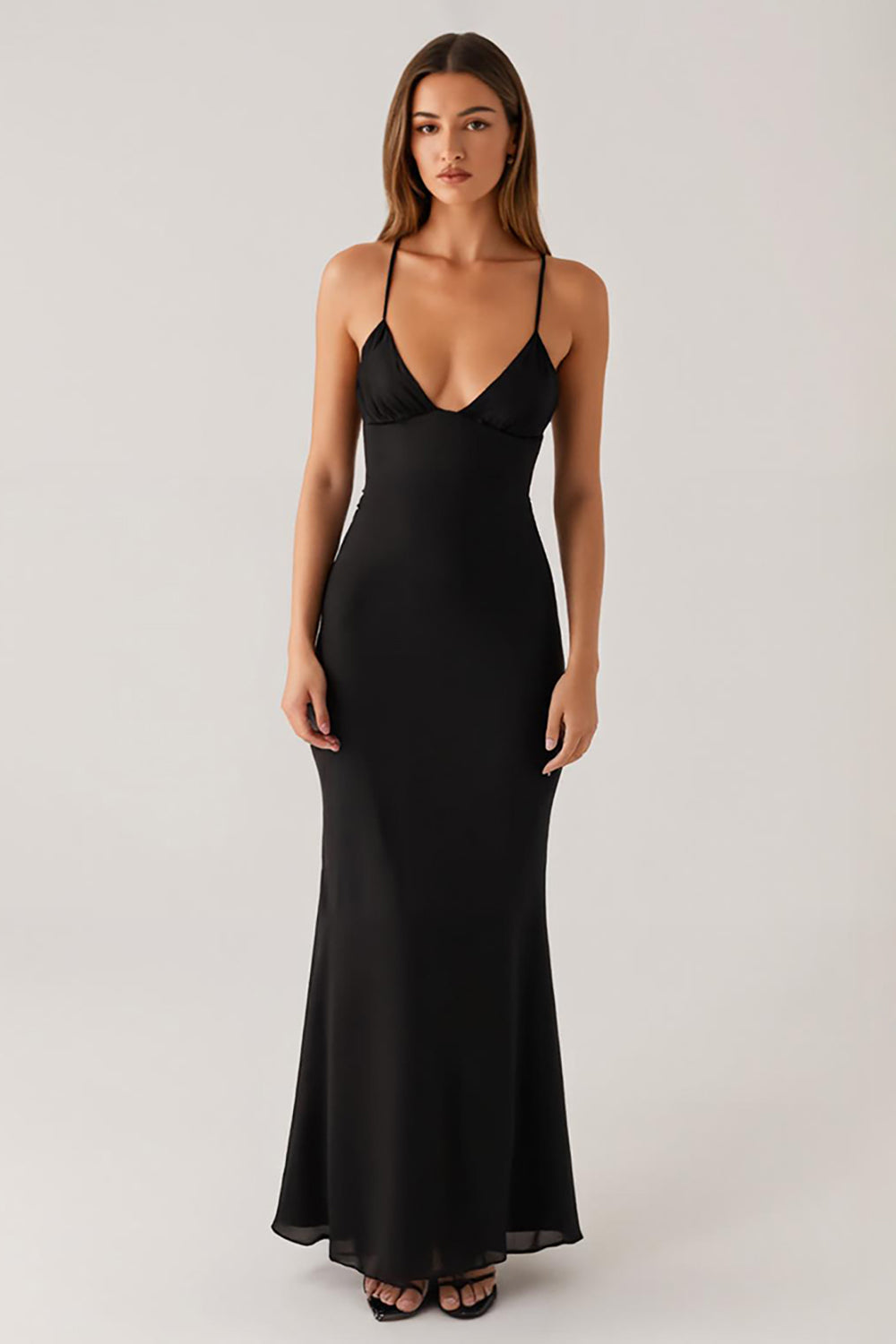 Meerjungfrau Spaghettiträger Rückenfreies Schwarzes Krawattenkleid