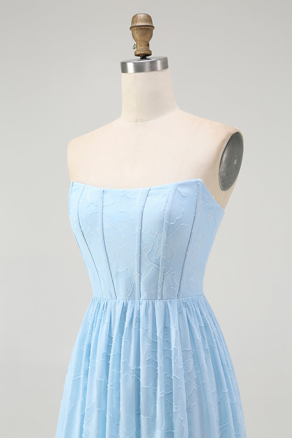 Trägerloses Himmelblaues Korsett A-Linie Midi Brautjungfernkleid