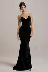 Schwarzes Spaghettiträger Meerjungfrau Ballkleid
