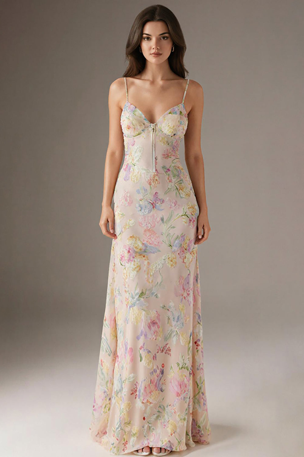Rosa Spaghettiträger Blumen Etui Abendkleid